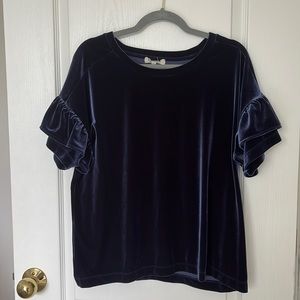 Blue velvet ruffled christmas top